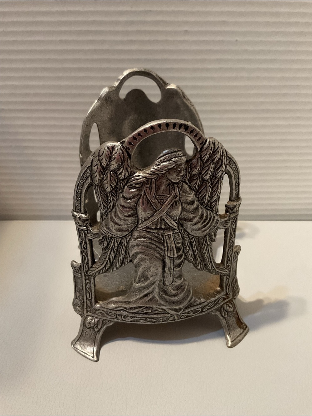 Ornate Silver Angel Wing Metal Candle Holder